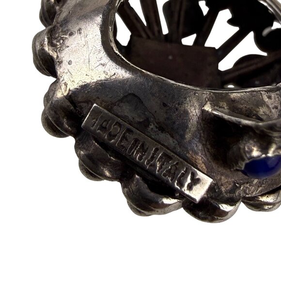 Vintage Sterling Silver Blue Glass Dome Filigree Ring Made In Italy Bold Design - Picture 6 of 7
